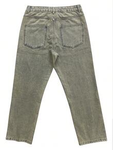 Men's Washed Light Blue Straight Leg Jeans, Men's Loose Fit Jeans, Retro Y2K Style, Simple And Versatile - Pale Yellow - View 4