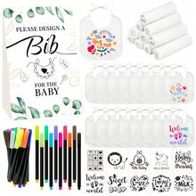 16/37 Pcs DIY Bibs Decorating Kit 16 White Bibs 10 Stencils 10 Fabric Markers 1  Game Sign - cổ điển - Xem 3