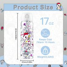 Official Tokidoki Unicorno Water Bottle, Cartoon Vacuum Reusable Insulated Stainless Steel 16.9oz Cup Thermoses With Locking Cover Leak-Proof - trắng - Xem 2