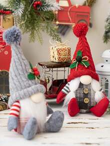 1Pc Nordic Style Seated Gnome Decor Ornament - American Country Design With Santa Claus Shape And Knitting Craft Christmas Decoration For Home Display Knitted Fabric With Filling Material Handmade Detail Festive Tabletop Accent Ideal For Holiday Atmosphere Creation Home Decor Christmas Decorations Room Decor Winter