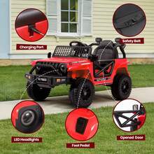 Kids Electric Ride On Car For 3-8, 2 Motors Off Road Truck With 2.4G Remote Control, LED Lights, Music, Horn & Wireless Connection, Battery Powered Ride On Toy For Boys Girls - Red - View 5