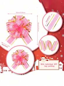 6 pièces - Nœud papillon rose à tirer Ruban à nœud à tirer rose Nœuds à tirer roses - Nœud de ruban réutilisable pour l'emballage de boîtes et les accents décoratifs, l'emballage de cadeaux, les paniers de mariage, les boîtes de fête d'anniversaire et les décorations florales, les décorations de Noël, fournitures de fête de Noël parfaites (rose) - Rose bonbon - Voir 12