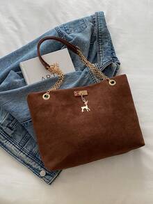 1个涤纶鹿图案装饰大容量拉链单肩手提包，适合女性日常使用，可用于购物、收纳钱包、购物、年轻女性、大学生、新婚夫妇、白领等。非常适合办公室、学校、工作、商务、通勤、户外活动、旅行和郊游。 - 咖啡棕 - 查看 6