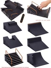 Fingertip Toys 6-In-1 Finger Skatepark With Finger Skateboard Kits Slope Slide Staircase Track Ramps With Finger Pants&Finger Roller Skates(Finger Skateboarding Send At Random Color, Random Style)