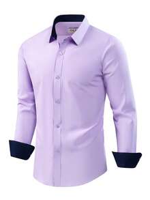 Rand paul Men's Slim Fit Long Sleeve Dress Shirt, Easy To Iron And Wash, Does Not Fade And With Dark Tone Cuffs And Collar - Màu tím hoa cà - Xem 8