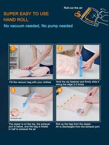 10个装旅行压缩袋 - 节省空间，吸盘设计 - 蓝色旅行必备背包行李整理袋，压缩袋，旅行衣物压缩袋，真空压缩衣物，方便又小巧