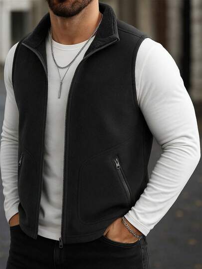 1pc Thick Warm Lining Autumn/Winter: 1pc Men's Casual Sports Fleece Vest, Slim Fit, Suitable For Indoor And Outdoor Activities, Also Can Be Couples Gift. Material: 100% Polyester, Multiple Colors Available.