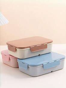 1pc Customizable Flip-Top Bento Box, Supports Artistic Text Customization, Large Area Customization, Portable, Waterproof, Leak-Proof, Ideal For Outdoor, Travel, School, Office, Includes Sauce Container And Utensils, Four-Side Locking Design