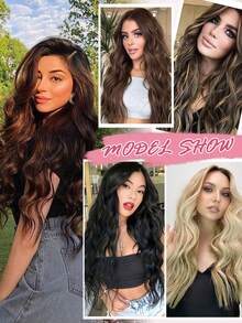 Clip-In Long Wavy Hair Extensions (20 Inch, 4PCS) - Soft & Natural Synthetic Fiber, For Women