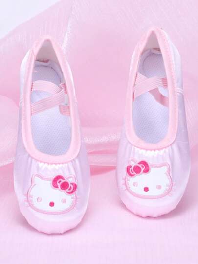 Sanrio A Pair Of Children's Hello Kitty Dance Shoes, Girls' Soft Soled Lace Ballet Shoes, Practice Cat Paw Shoes, Dance Yoga Shoes