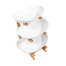White 3-Tier Plastic Fruit Stand, Bamboo-Style Multi-Level Display Tray For Party Snacks & Dessert Serving With Stable Base - Wood, White - View 6
