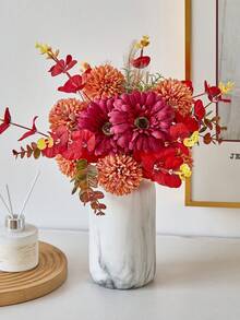 1 Bunch Artificial Flowers Mixed Silk Dandelion Eucalyptus Chrysanthemum Flower Bouquets Fake Flowers For Fall Decor Home Wedding Room Decor Table Centerpieces - Red - View 5