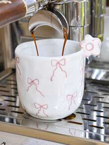 1pc 270ml Cute 3D Floral Ceramic Mug With Handle & Bow Decor, Suitable For Coffee, Latte, Breakfast, Gift