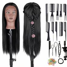Đầu ma-nơ-canh 26 inch bằng sợi tổng hợp, đầu tập tạo kiểu tóc dài cho búp bê làm đẹp, đầu ma-nơ-canh thực hành kèm giá đỡ kẹp - màu đen - Xem 1