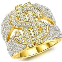 Un juego de 5 anillos de lujo para hombres con incrustaciones de diamantes, un anillo que muestra la presencia de un hombre y es adecuado para que los hombres lo usen - Dorado - Ver 18