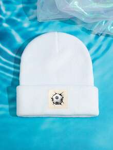 1pc Outdoor Casual Warm & Soft Stretchy Football Pattern Knit Beanie Hat, Suitable For Daily Wear, Great Gift Fall - A - View 5