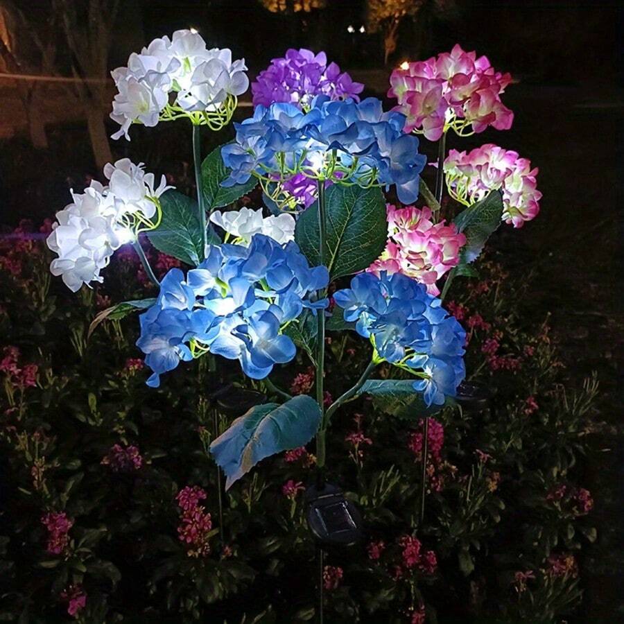 4/2/1pcs Solar Hydrangea Flower Light With 3-Head, Outdoor Courtyard Decoration, LED Simulation Flower Light, For Outdoor Yard Garden Lawn Patio Courtyard Fences Driveway Pathway Decoration, Valentine's Day Gift, Gifts For Mother Or Lovers(Pink, White, Blue, Purple) - 3頭繡球花 - 查看 1