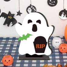 Halloween Wooden Ghost Decor Cute White Little Ghost Figurine For Desktop Home Yard Garden And More - White - View 4