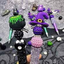 6 Stücke lila Hexe & grüne Gift Silikon Perle Acryl Perle DIY Perlen Stift Anhänger Set, kreatives Geschenk Büro & Schul Zubehör DIY Schmuckherstellung Set
