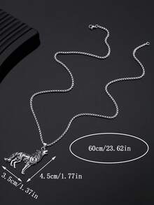 1 buah Kalung Liontin Serigala Bergaya Hip-Hop Vintage Eropa & Amerika yang Modis dan Dapat Dipersonalisasi, Cocok untuk Pakaian Sehari-hari Pria - Antique Silver - View 3