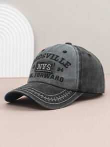 1pc Vintage Distressed English Embroidery Baseball Cap, Unisex Sunshade Visor Hat, Fashionable Outdoor Snapback