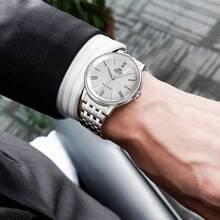 Orient ORIENT Automatic Mechanical Men's Business Roman Scale Dial Calendar Steel Belt Waterproof Watch Steel Belt White Plate Mechanical Men RA-AC0J04S10B