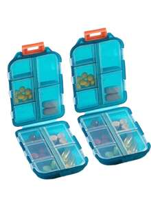 1 件旅行药丸收纳盒，10 个隔层用于存放旅行药物，便携式可折叠小药盒，日常药品容器，适用于存放药片、珠宝、配件，可放入旅行包或口袋中