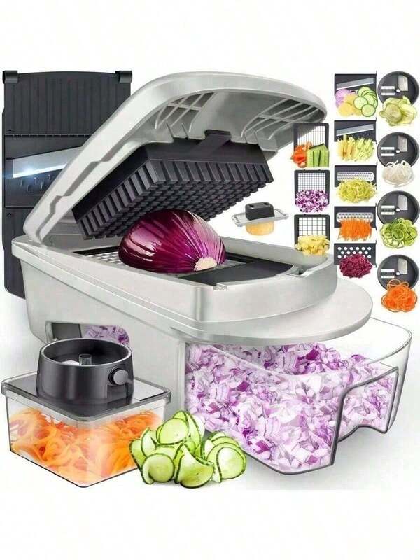 1 Vegetable Onion Chopper, Multifunctional Cutting Machine, Ingredient Processing Tool, Onion Chopper With Drain Basket, Carrot Garlic Chopper With Container, Kitchen Tools, Kitchen Accessories, Suitable For Home/Restaurant To Quickl