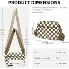 Checkered Crossbody Bag For Women Small Cute Purses  Shoulder Handbags Wide Strap - Caramel Check - View 2