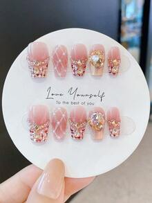 Bộ 10 móng tay giả ngắn thủ công, dụng cụ làm móng mùa hè, móng tay dài đi biển cho nữ và bé gái, móng tay giả đầu Pháp hình quả hạnh nhân thời trang có thể tái sử dụng cho giáo viên, học sinh, văn phòng, du lịch, công sở thanh lịch - Nhiều màu - Xem 2
