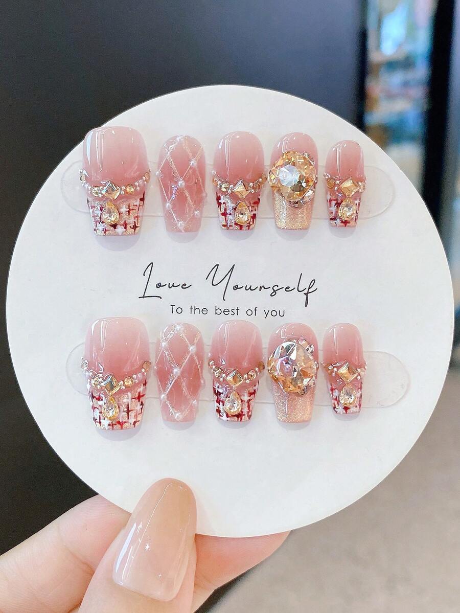 Bộ 10 móng tay giả ngắn thủ công, dụng cụ làm móng mùa hè, móng tay dài đi biển cho nữ và bé gái, móng tay giả đầu Pháp hình quả hạnh nhân thời trang có thể tái sử dụng cho giáo viên, học sinh, văn phòng, du lịch, công sở thanh lịch