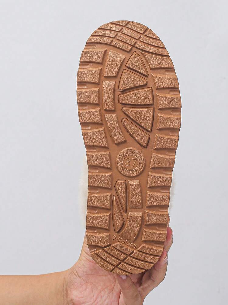 1 Pair Thick Sole Thermal Lined Slip-On Snow Boots, Warm & Anti-Slip, Suitable For Outdoor & Indoor Wear, Fashion For Teenagers, Autumn/Winter - Brown - View 9