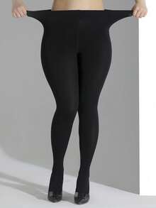 3 Pairs Women's Opaque Solid Color High Elasticity Leggings, Plus Size