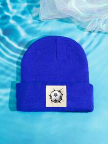 1pc Outdoor Casual Warm & Soft Stretchy Football Pattern Knit Beanie Hat, Suitable For Daily Wear, Great Gift Fall - A - View 6
