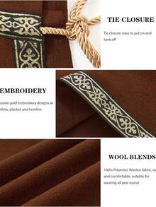 Men's Medieval Renaissance LARP Warrior Cape Shawl Half Shoulder Design Samurai Inspired Cloak Ideal For Ren Faire & Halloween Costumes - 棕色 - 查看 4