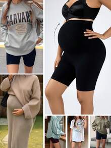 1pc Comfy Maternity Shorts, Belly Panel, Breathable Lightweight For Pregnancy Relaxation, Sleep, Or Casual Home Wear