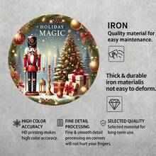 1pc Holiday Magic Round Metal Tin Sign, 3D Walnut Clip Mural, Foil Engraving Home Decoration, Multifunctional Holiday Wall Ornament, Iron, English Text, Wall Hanging, Diameter 12inch