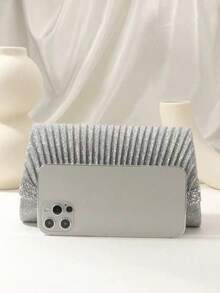 Silver Mini Glitter Evening Bag Glamorous Pleated Square Bags Sparkly Rhinestones Decor Flap Bag Metal Chain For Wedding Dinner/Banquet