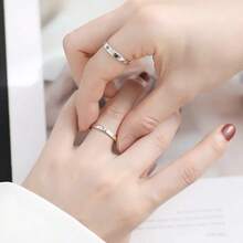 925 Silver Plated Sun And Moon Couple Ring With Adjustable Open Setting - Bạc - Xem 5