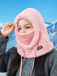 Classic Autumn/Winter Fashion New Earmuffs Scarf Combo Hat, Thick Ski/Cycling Face Mask Beanie, Casual Polyester Fleece Solid Color Hat, Suitable For Gatherings In Autumn/Winter Fall