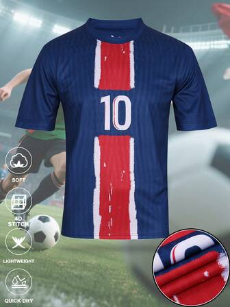 SURUIDA 1 pieza Camiseta de fútbol estilo Paris Saint-Germain 2024-2025 #10, Camiseta de fútbol para hombre, Camiseta deportiva de rayas azul, blanco y rojo, Cuello redondo de manga corta para entrenamiento y uso casual en verano