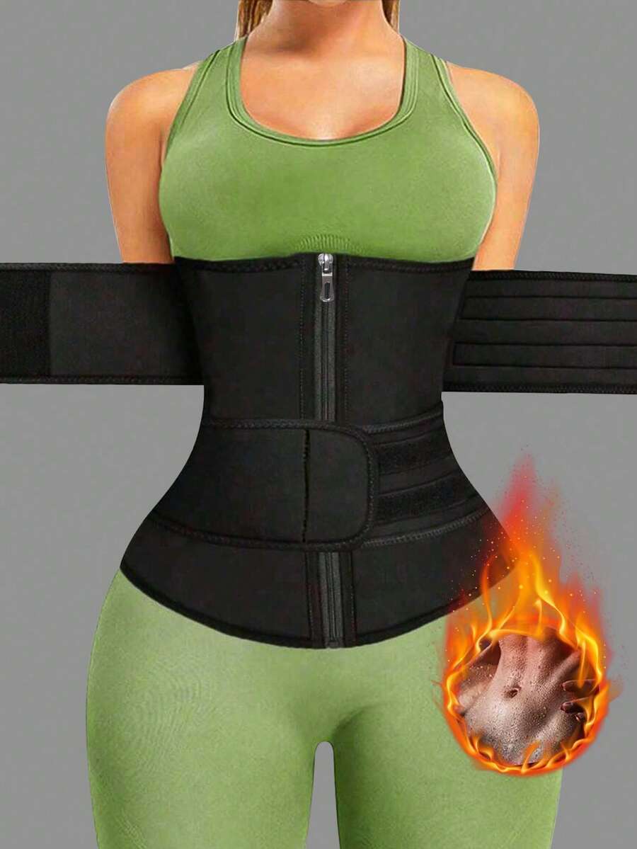 1 件女士运动腰部训练器、束腰带、桑拿汗蒸腰带、运动健身腰部修剪器、腰部塑形器、腰部瘦身带、腹部训练器 - 黑色 - 查看 1