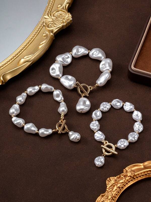 1 szt. Modna asymetryczna bransoletka z koralikami i sztucznymi perłami, odpowiednia na wieczorne przyjęcia, wakacje i do noszenia na co dzień, dostępna w 3 rozmiarach koralików