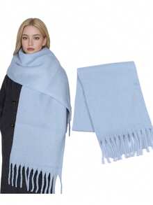1pc Unisex Solid Color Comfortable Warm Scarf, High-Quality Blended Mohair Shawl For Keeping Warm