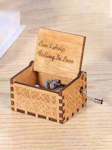 1pc Embossed Letter Wooden Music Box, Vintage Manual Music Box For Gift Birthday