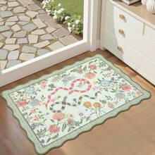 1Pcs Room Decor Modern Washable Scalloped Floral Snake Area Rug For Living Room Indoor Bedroom Foldable Floor Mats, Soft Low Pile Non Shedding Carpets For Offices Non-Slip Runner For Hallway Dorm - Green - View 4