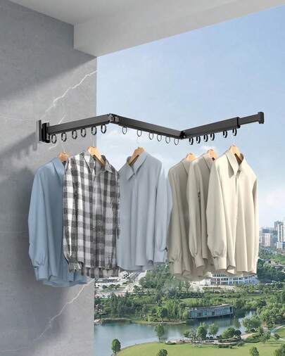 Tri Fold Clothing Rack With Extended Arm Expandable Clothes Drying Rack Collapsible Hanging Clothes Rack Wall Mount Hanger Dryer Rack Space Saver For Laundry Room Balcony Apartment