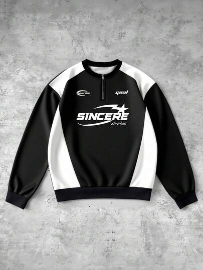 New Autumn/Winter Young Street Style Sporty Fashion Half-Zip Up Loose Pullover Hoodie