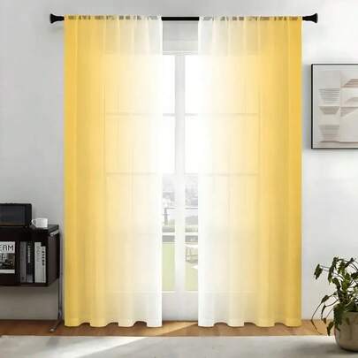 2pcs Modern Ombre Print Sheer Curtains, Lake Blue To White, Translucent Polyester Material, Suitable For Living Room, Bedroom, Kitchen - Rod Pocket Design, UV Protection, Machine Washable, Living Room Curtains