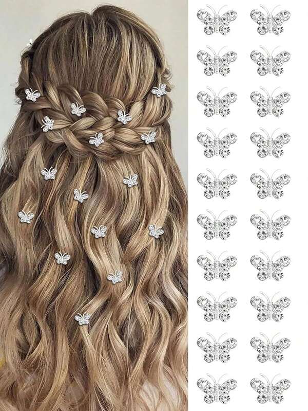 10pcs Mini Crystal Butterfly Hair Clips, Cute Silver Hair Clips Small Decorative Hair Clips, Wedding Hair Clips, Bridal Hair Accessories, Women Hair Accessories, Unique Butterfly Design, Suitable For Weddings, Parties And Other Occasions, Creative Gift, Holiday Hair Accessories